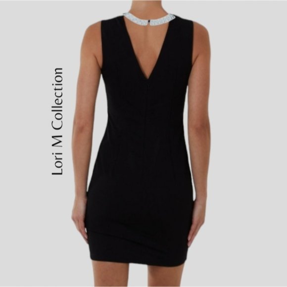 LORI M Collection Rhinestone Mock Neck Peep Hole V Neck Dress- Large- NWOT - Picture 10 of 14